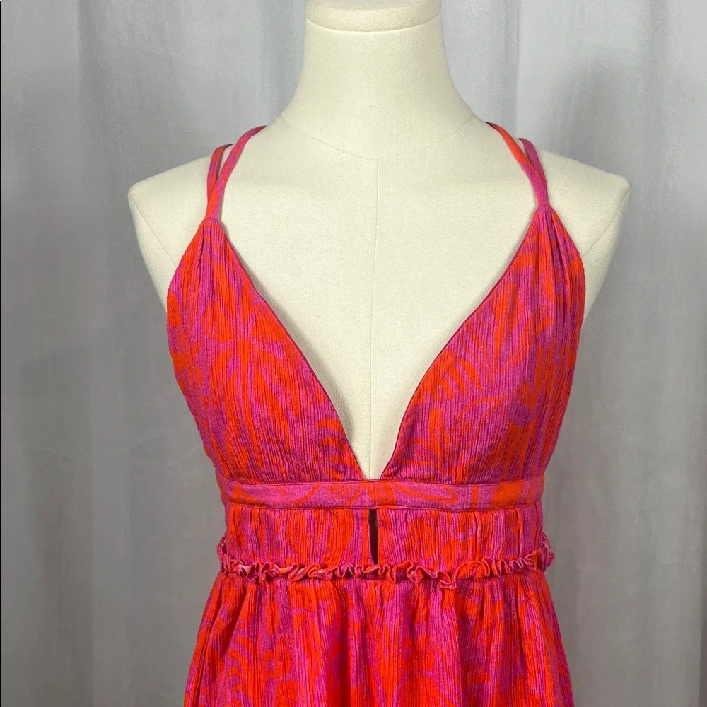 PQ Swim Daphne Palm-Print Mini‎ Dress/Cover-Up in Pink/Orange.
